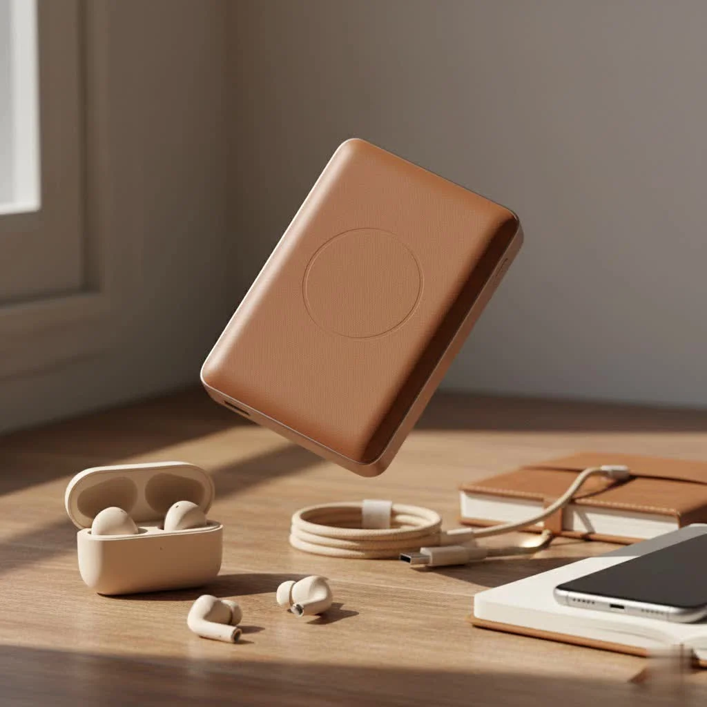 Magnetic power bank attached to a smartphone