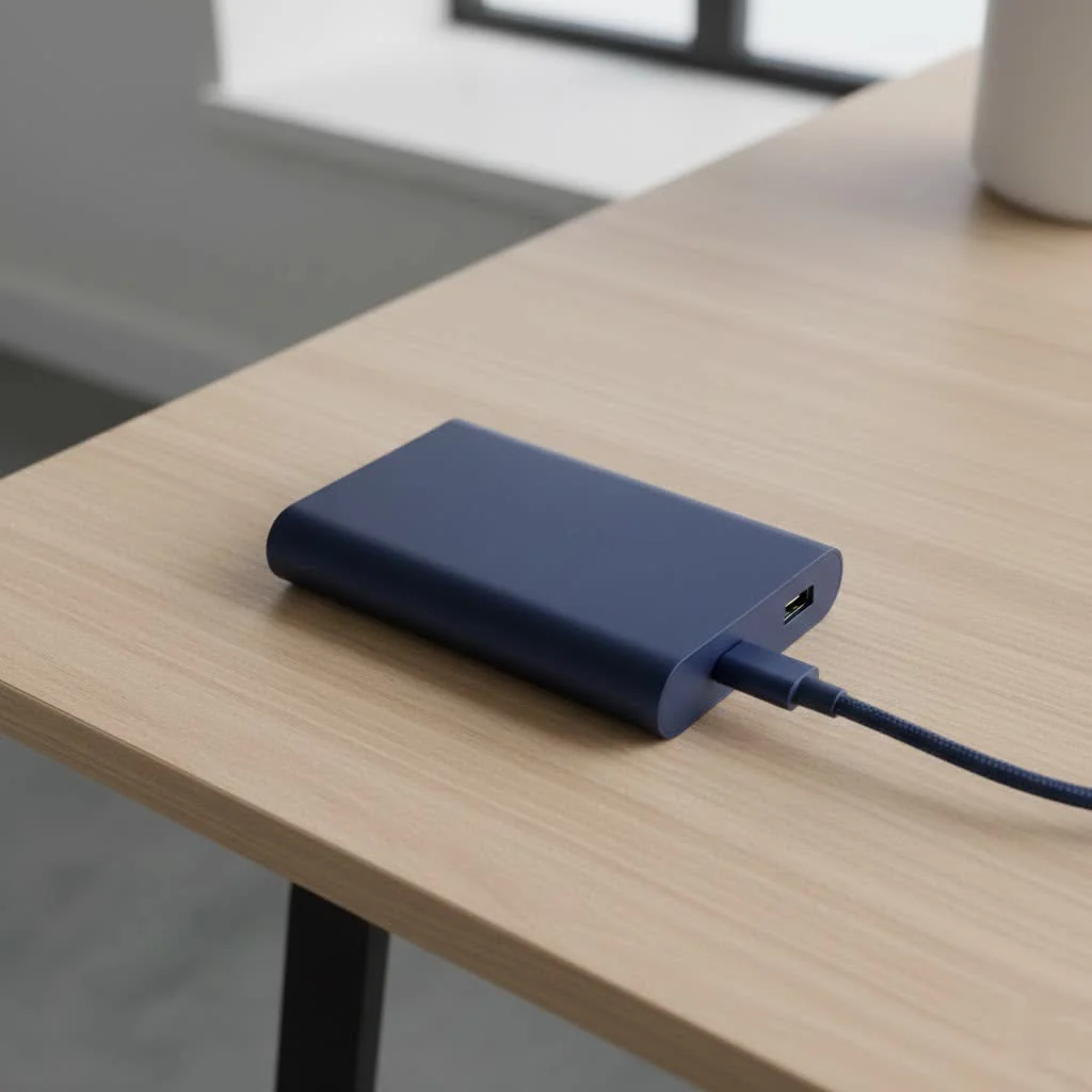 Tesla Wireless Portable Charger next to a smartphone