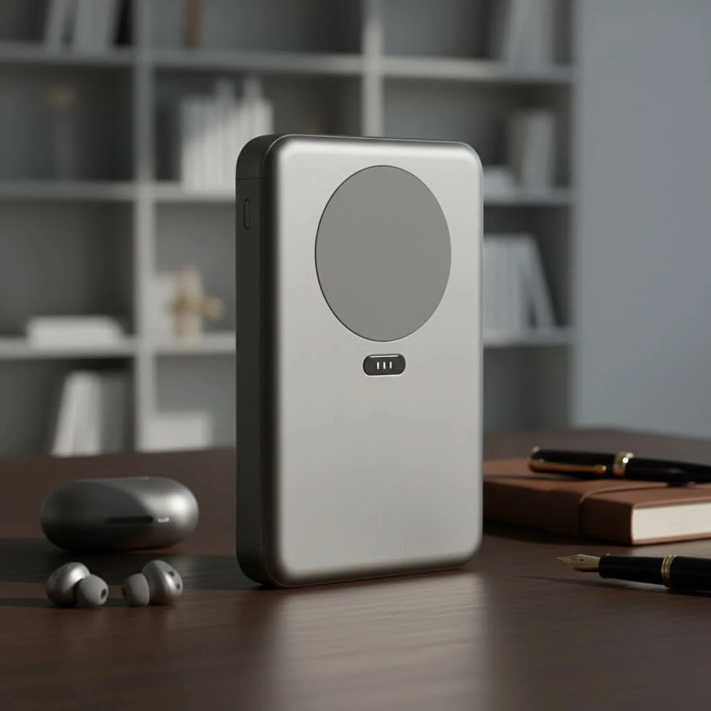 Close-up of a power bank charging a smartphone