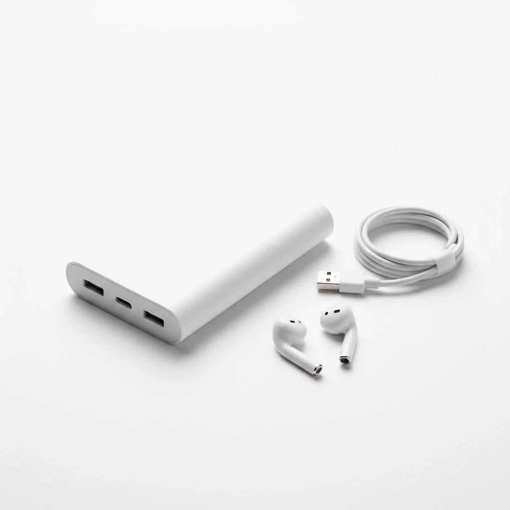 Person holding a portable power bank at an airport